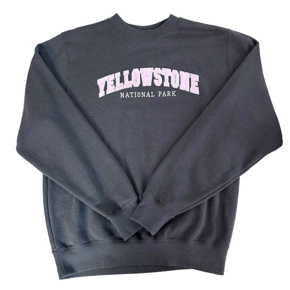 Yellowstone National Park Sweatshirt Embroidered Spell Out Grey Pink Medium BAC - Picture 7 of 14